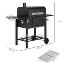 Outsunny Charcoal Grill BBQ Trolley w/ Adjustable Charcoal Height & Thermometer