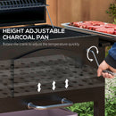 Outsunny Charcoal Grill BBQ Trolley w/ Adjustable Charcoal Height & Thermometer