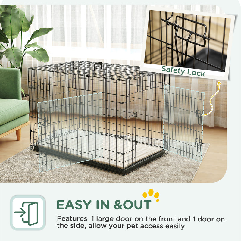 PawHut Dog Crate with 2 Doors, Tray, Soft Cushion