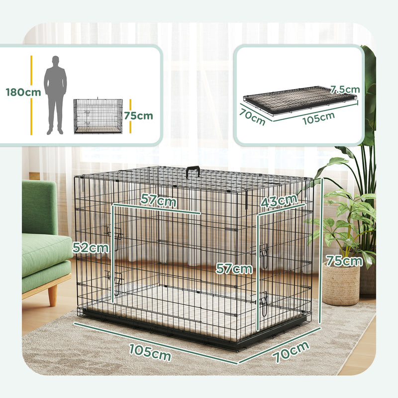 PawHut Dog Crate with 2 Doors, Tray, Soft Cushion