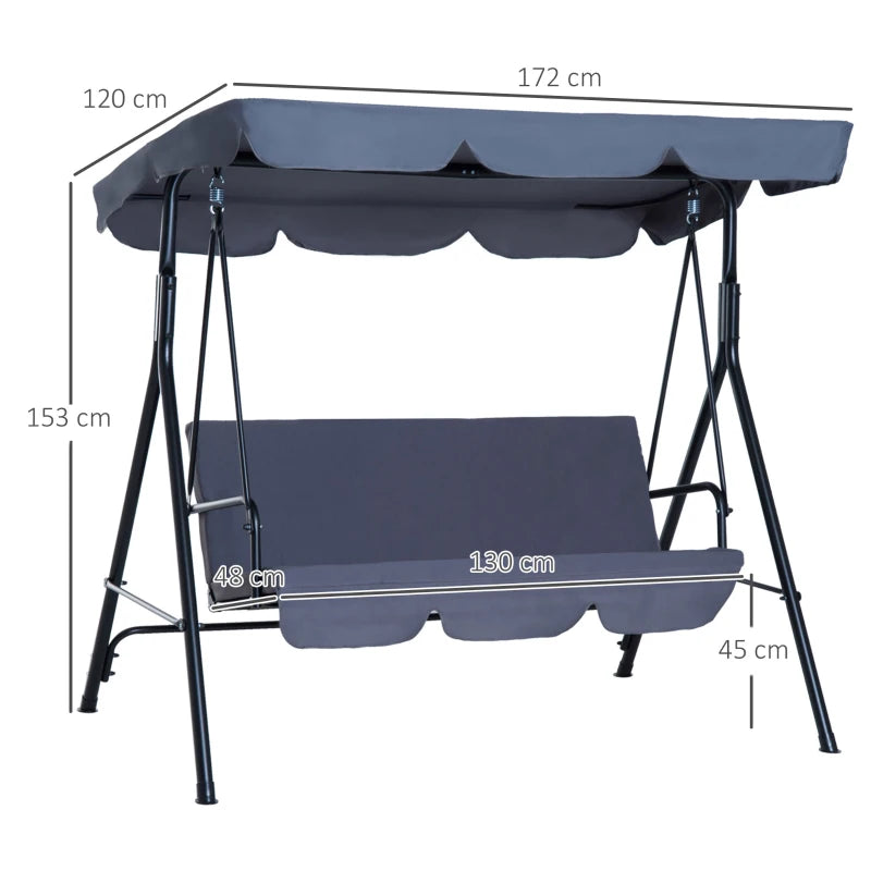 Outsunny  Metal Swing Chair 3-Seater - Grey