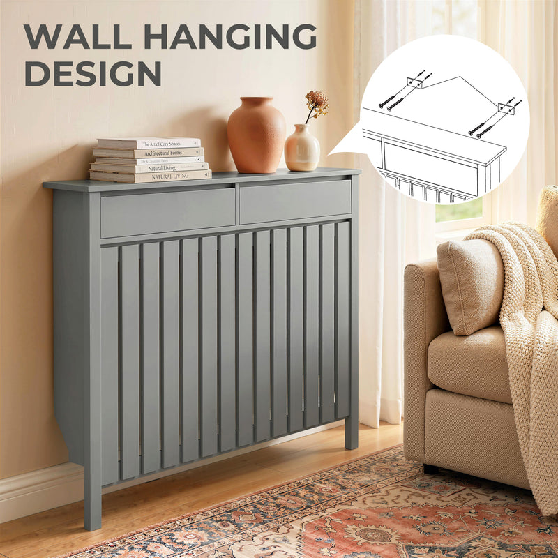 HOMCOM Radiator Cover With Drawer And Vertical Slats Grey