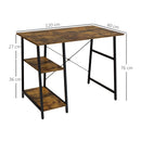 HOMCOM Computer Table Wor Desk with Shelves & Steel Frame, Rustic Brown