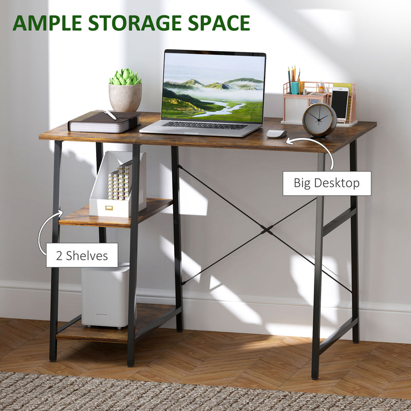 HOMCOM Computer Table Wor Desk with Shelves & Steel Frame, Rustic Brown
