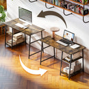 HOMCOM Computer Table Wor Desk with Shelves & Steel Frame, Rustic Brown