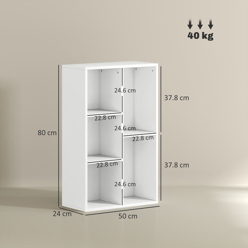 HOMCOM 2-Tier Bookshelf with 5 Open Storage Compartments
