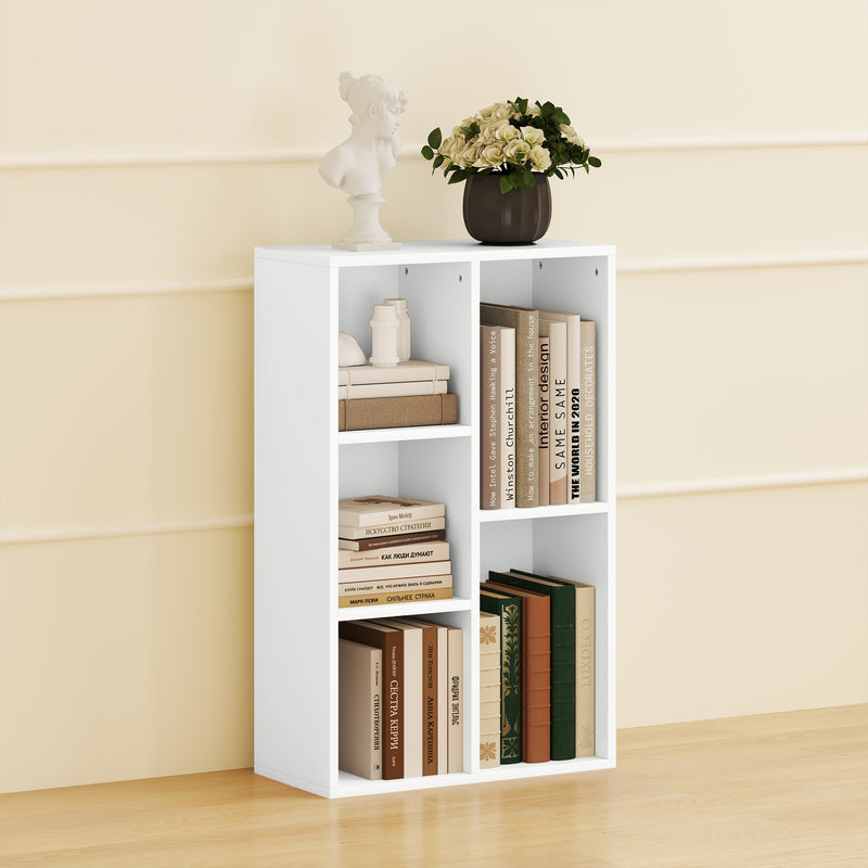 HOMCOM 2-Tier Bookshelf with 5 Open Storage Compartments
