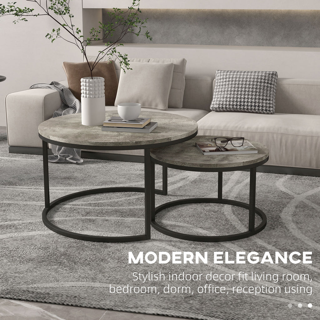 Stack Coffee Table HOMCOM 2 Pcs Stacking Coffee Table Set Steel Frame Cement-Effect Top F