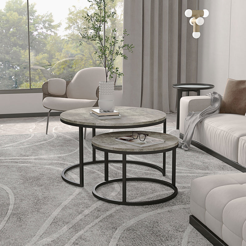 Tables That Stack HOMCOM 2 Pcs Stacking Coffee Table Set Steel Frame Cement-Effect Top F