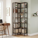 HOMCOM L-Shaped Bookshelf, 6-Tier Bookcase with Metal Frame, Rustic Brown