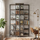 HOMCOM L-Shaped Bookshelf, 6-Tier Bookcase with Metal Frame, Rustic Brown