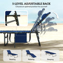 Outsunny Folding Sun Loungers With 5-Level Back, Cup Holder, Dark Blue