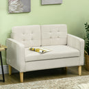 HOMCOM Compact Loveseat Sofa 2 Seater Sofa with Storage and Wood Legs Cream