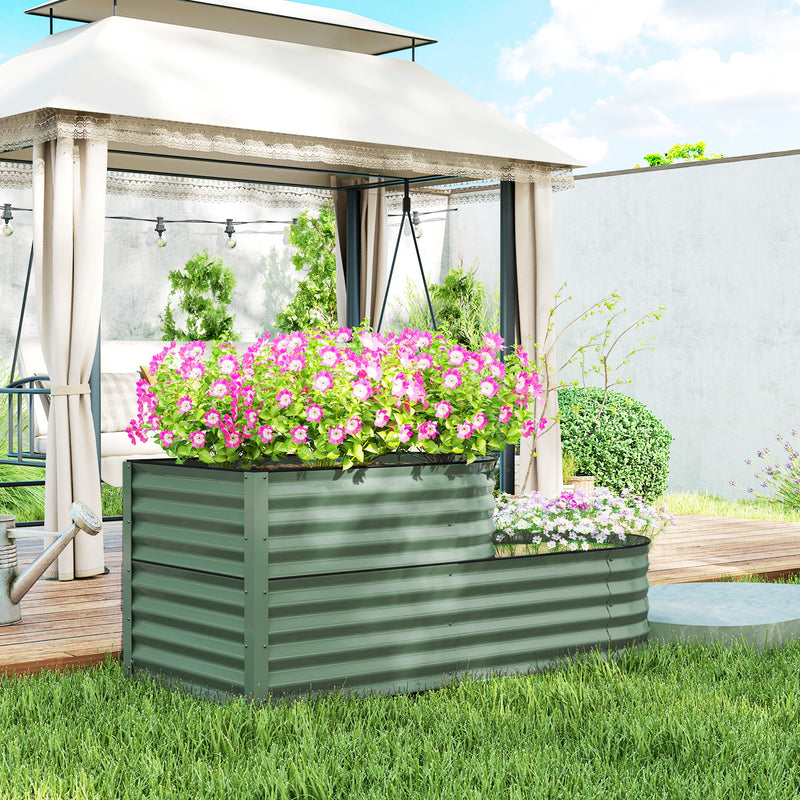 Outsunny 2-Tier Galvanised Raised Garden Bed with Safety Edging