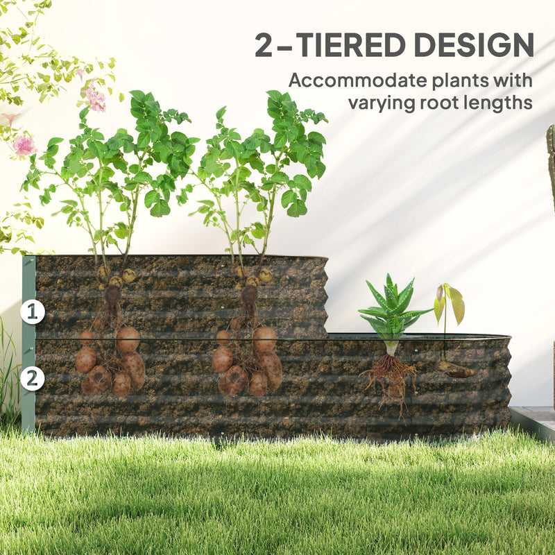Outsunny 2-Tier Galvanised Raised Garden Bed with Safety Edging