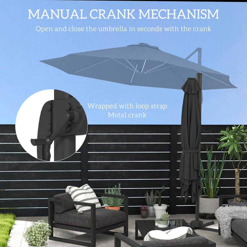 Outsunny 3(m) Solar LED Cantilever Parasol Adjustable Garden Umbrella - Khaki/Grey