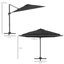 Outsunny 3(m) Solar LED Cantilever Parasol Adjustable Garden Umbrella - Khaki/Grey