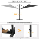Outsunny 3(m) Solar LED Cantilever Parasol Adjustable Garden Umbrella - Khaki/Grey