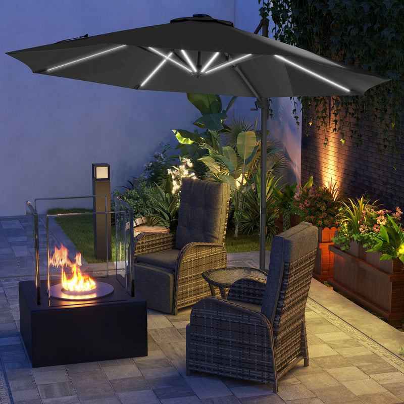 Outsunny 3(m) Solar LED Cantilever Parasol Adjustable Garden Umbrella - Khaki/Grey