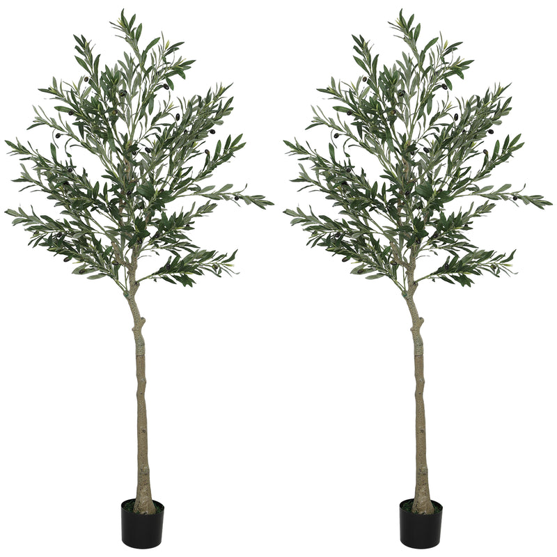 HOMCOM 2 Pack Indoor Artificial Plants, Faux Potted Silk Olive Trees, 180cm