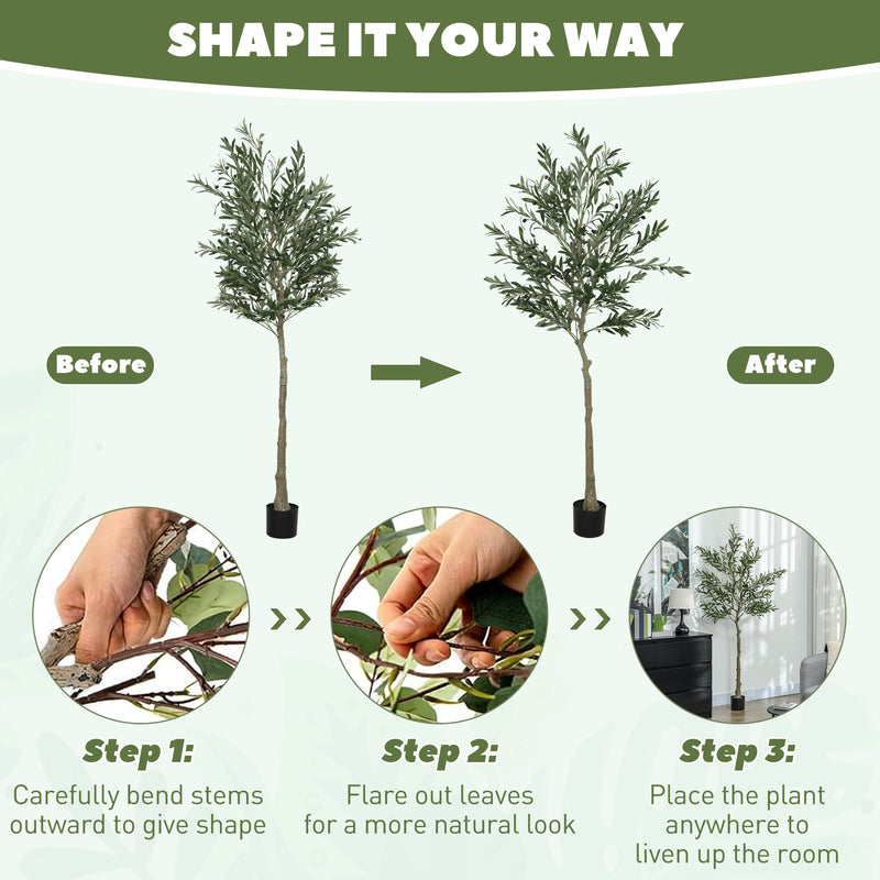 HOMCOM 2 Pack Indoor Artificial Plants, Faux Potted Silk Olive Trees, 180cm