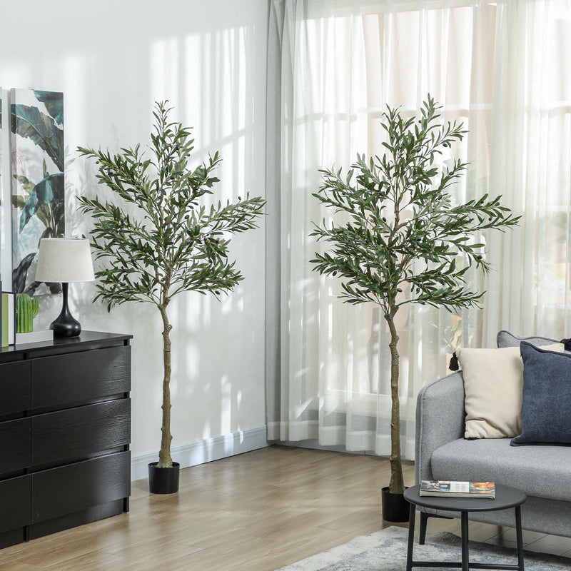 HOMCOM 2 Pack Indoor Artificial Plants, Faux Potted Silk Olive Trees, 180cm