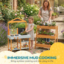 AIYAPLAY Wooden Mud Kitchen For Kids With Removable Sink, Cookware, Shelves