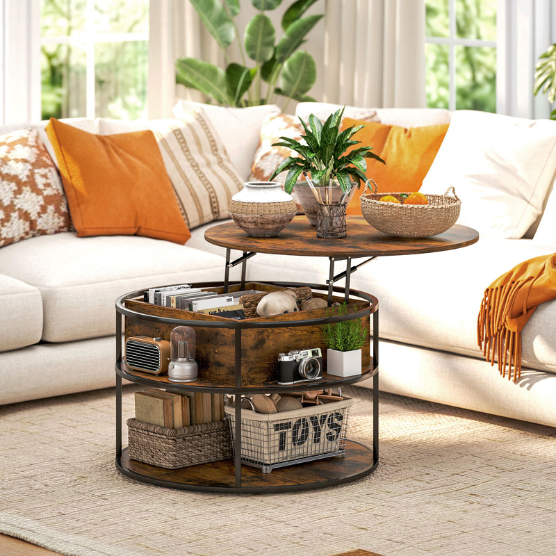 HOMCOM Lift Top Coffee Table, Round Coffee Table With Hidden Storage