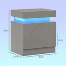 HOMCOM High Gloss Bedside Table with LED Light and 2 Drawers, Grey