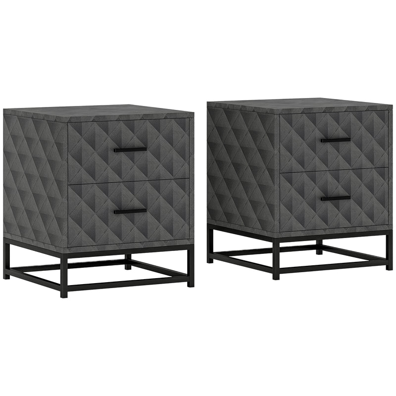 HOMCOM Bedside Table Set of 2, Nightstand with 2 Drawers, Steel Legs