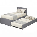 HOMCOM 90 x 190 cm Upholstered Single Bed, Pull Out Trundle Bed, Dark Grey