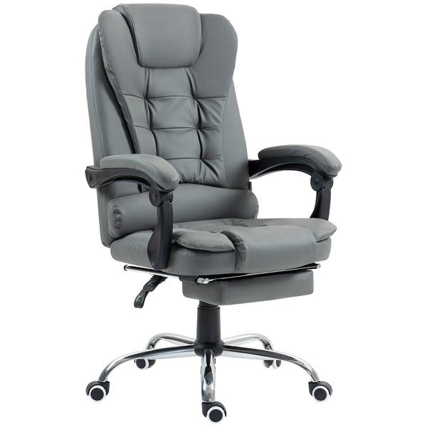HOMCOM Executive Office Chair PU Leather Swivel Chair With Footrest Grey