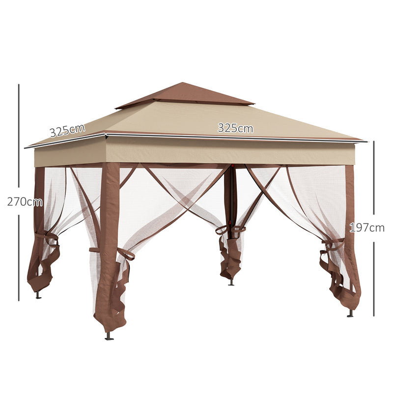 Outsunny Garden Folding Tent Heavy Duty Pop Up Gazebo for Party Khaki