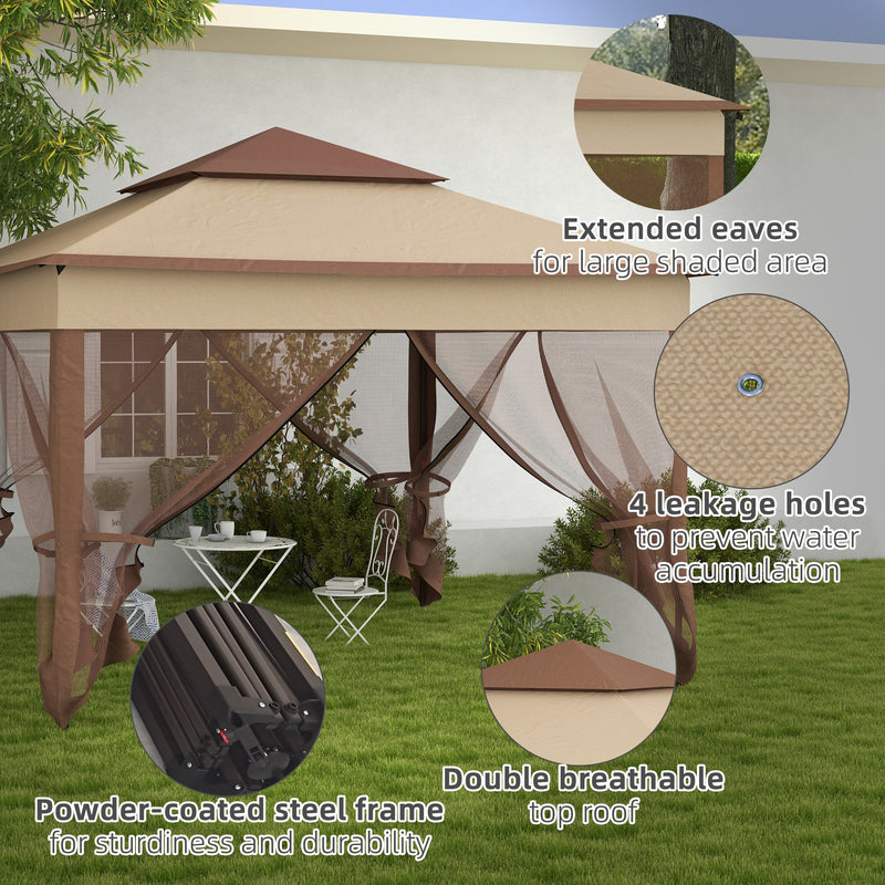 Outsunny Garden Folding Tent Heavy Duty Pop Up Gazebo for Party Khaki