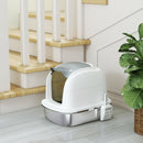 PawHut Stainless Steel Cat Litter Tray With Lid
