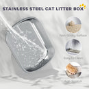 PawHut Stainless Steel Cat Litter Tray With Lid