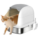 PawHut Stainless Steel Cat Litter Tray With Lid