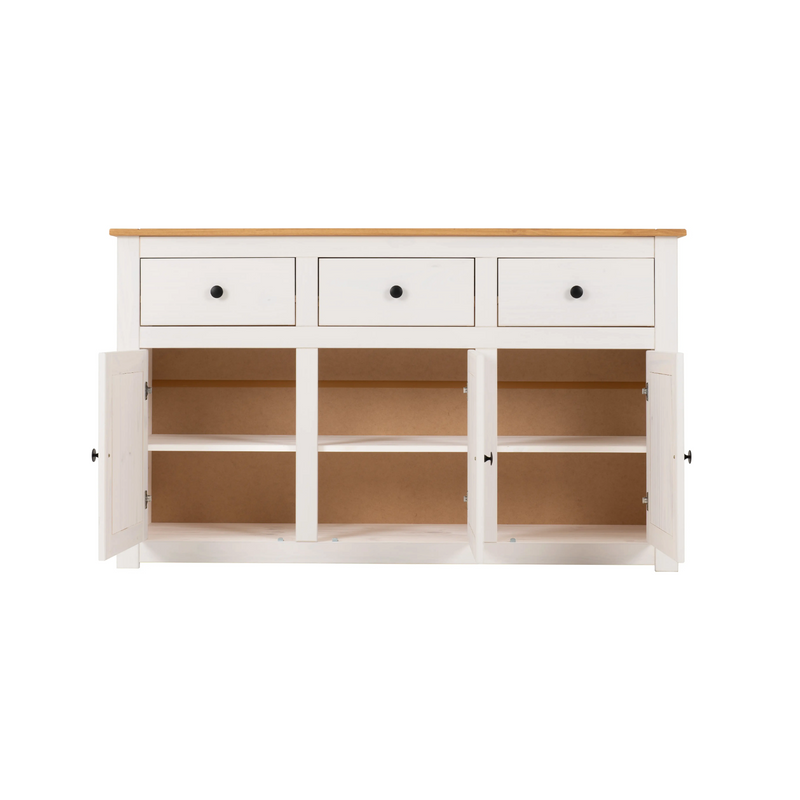 PANAMA 3 DOOR 3 DRAWER SIDEBOARD - WHITE/NATURAL WAX
