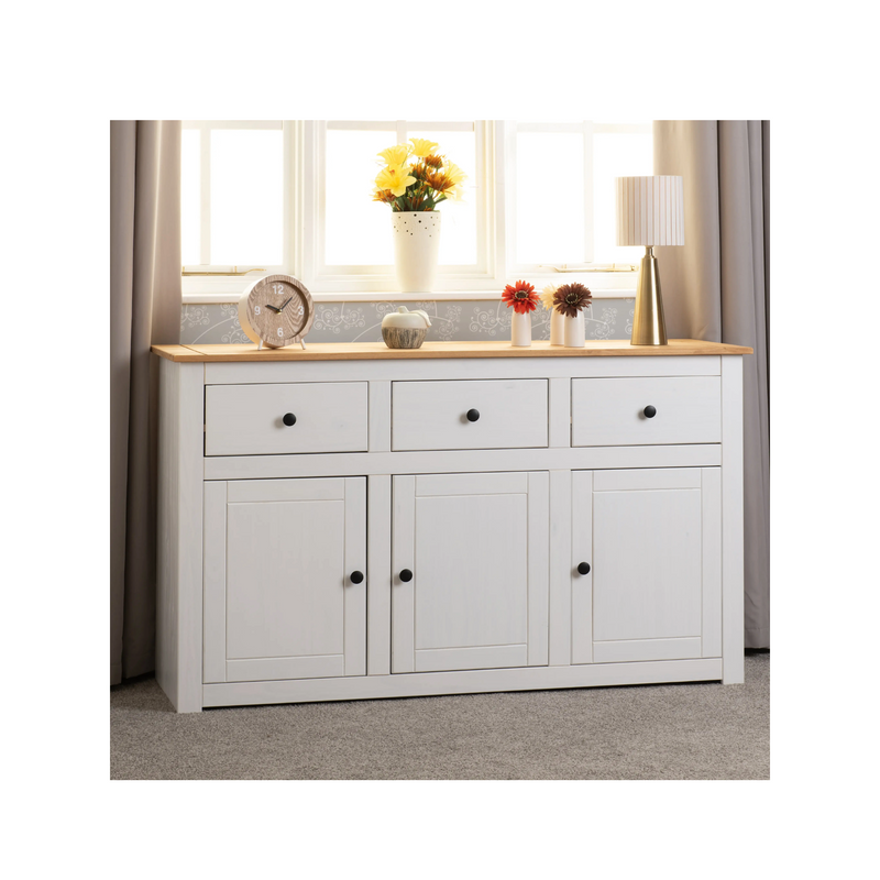 PANAMA 3 DOOR 3 DRAWER SIDEBOARD - WHITE/NATURAL WAX