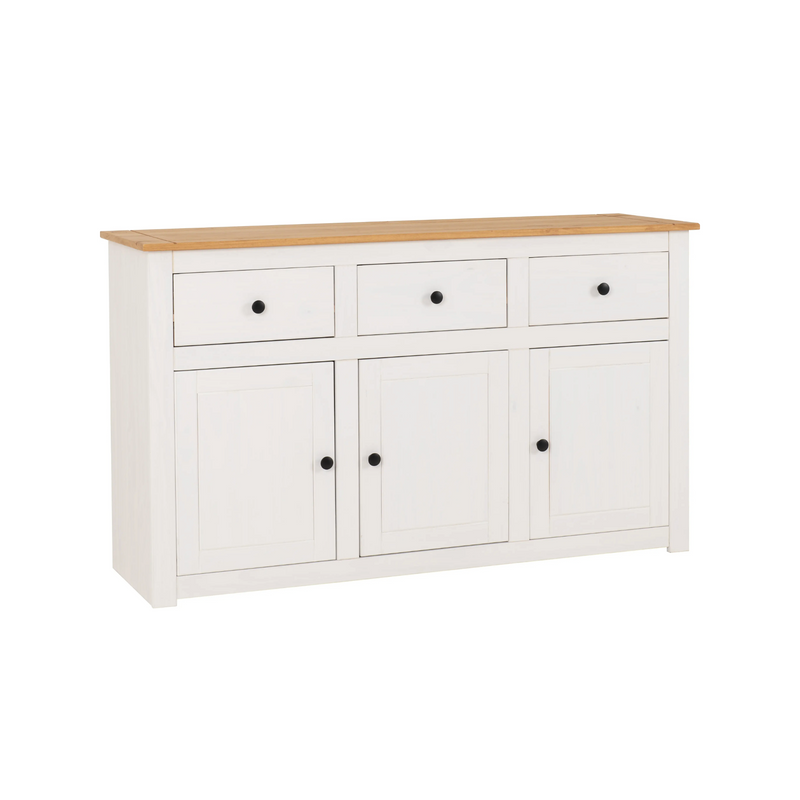PANAMA 3 DOOR 3 DRAWER SIDEBOARD - WHITE/NATURAL WAX