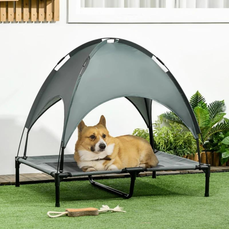 PawHut Elevated Dog Bed with Canopy 92cm - Grey