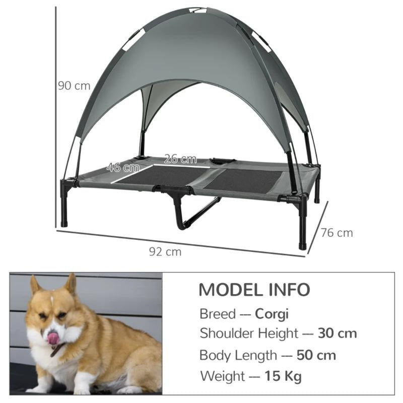 PawHut Elevated Dog Bed with Canopy 92cm - Grey