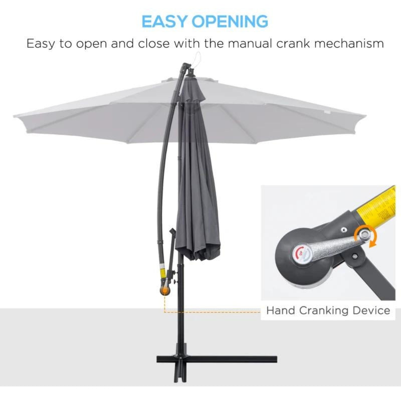 Outsunny Garden Banana Parasol with Cantilever Umbrella 3m - Grey