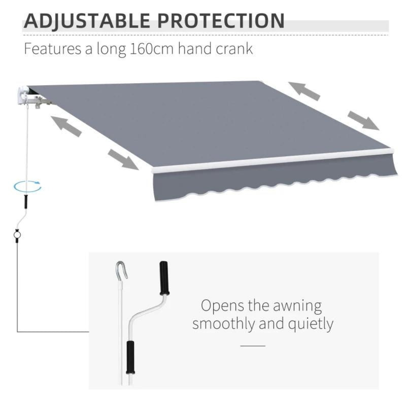 Outsunny Garden Sun Shade Canopy Retractable Awning 4 x 3m - Grey