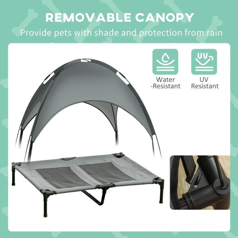 PawHut Elevated Dog Bed with Canopy 92cm - Grey