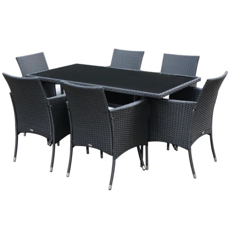 Outsunny Rattan Garden Furniture Dining Set 7 Piece - Black