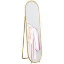 HOMCOM Oval Full Length Mirror With Metal Frame Hanging Or Leaning Gold Tone