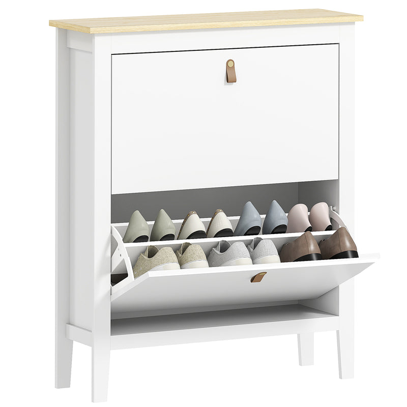 HOMCOM 2 Drawer Shoe Cabinet with Flip Doors for Hallway, Entryway, White