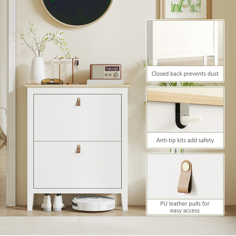 HOMCOM 2 Drawer Shoe Cabinet with Flip Doors for Hallway, Entryway, White