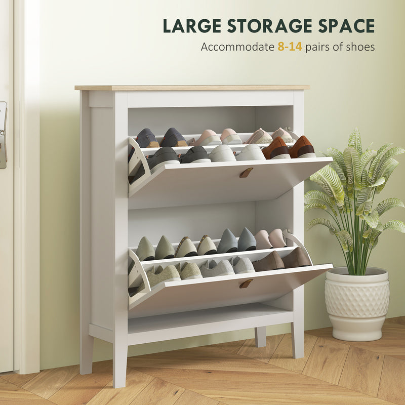 HOMCOM 2 Drawer Shoe Cabinet with Flip Doors for Hallway, Entryway, White